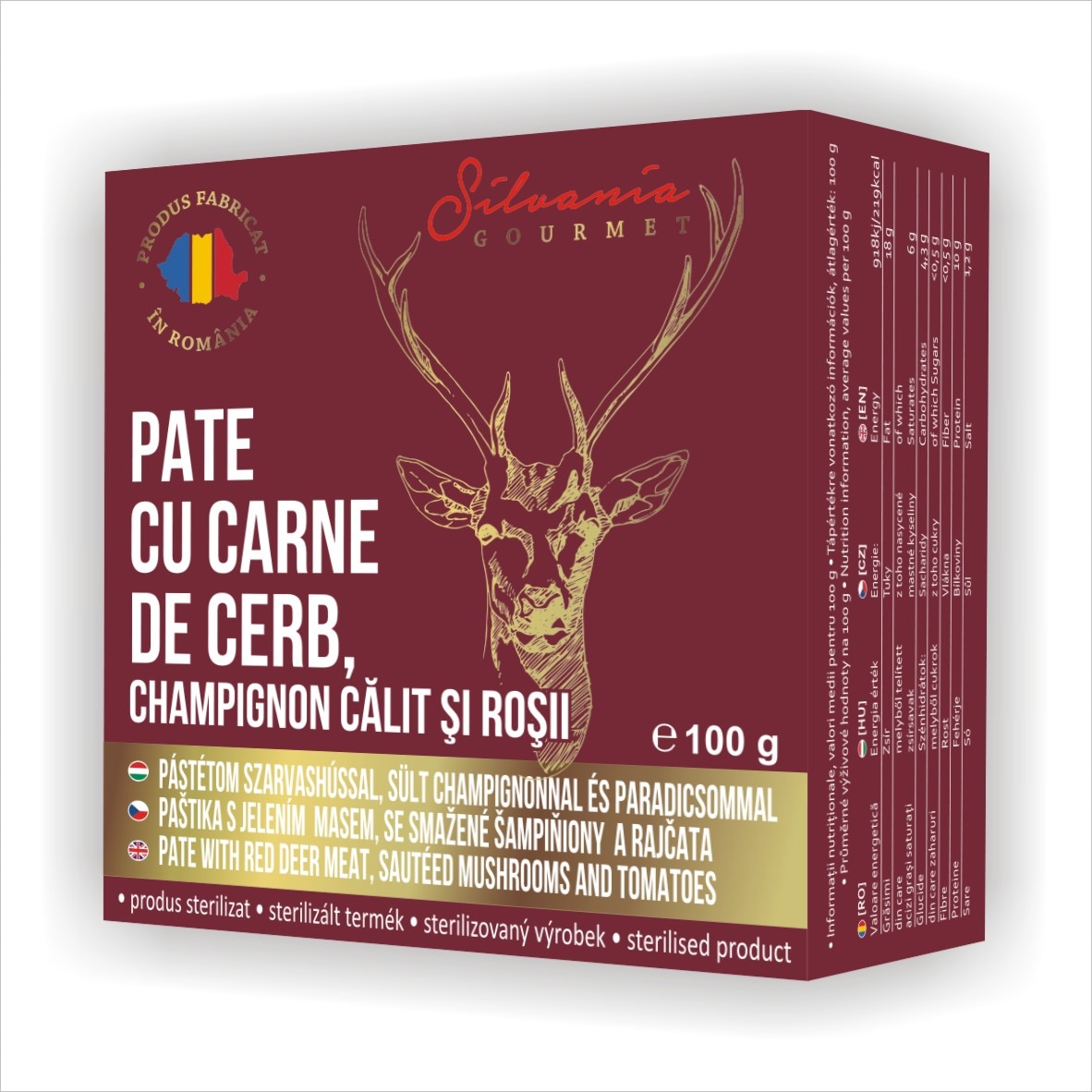Pate cu carne de cerb, champignon calit si rosii, Silvania Gourmet, 100g