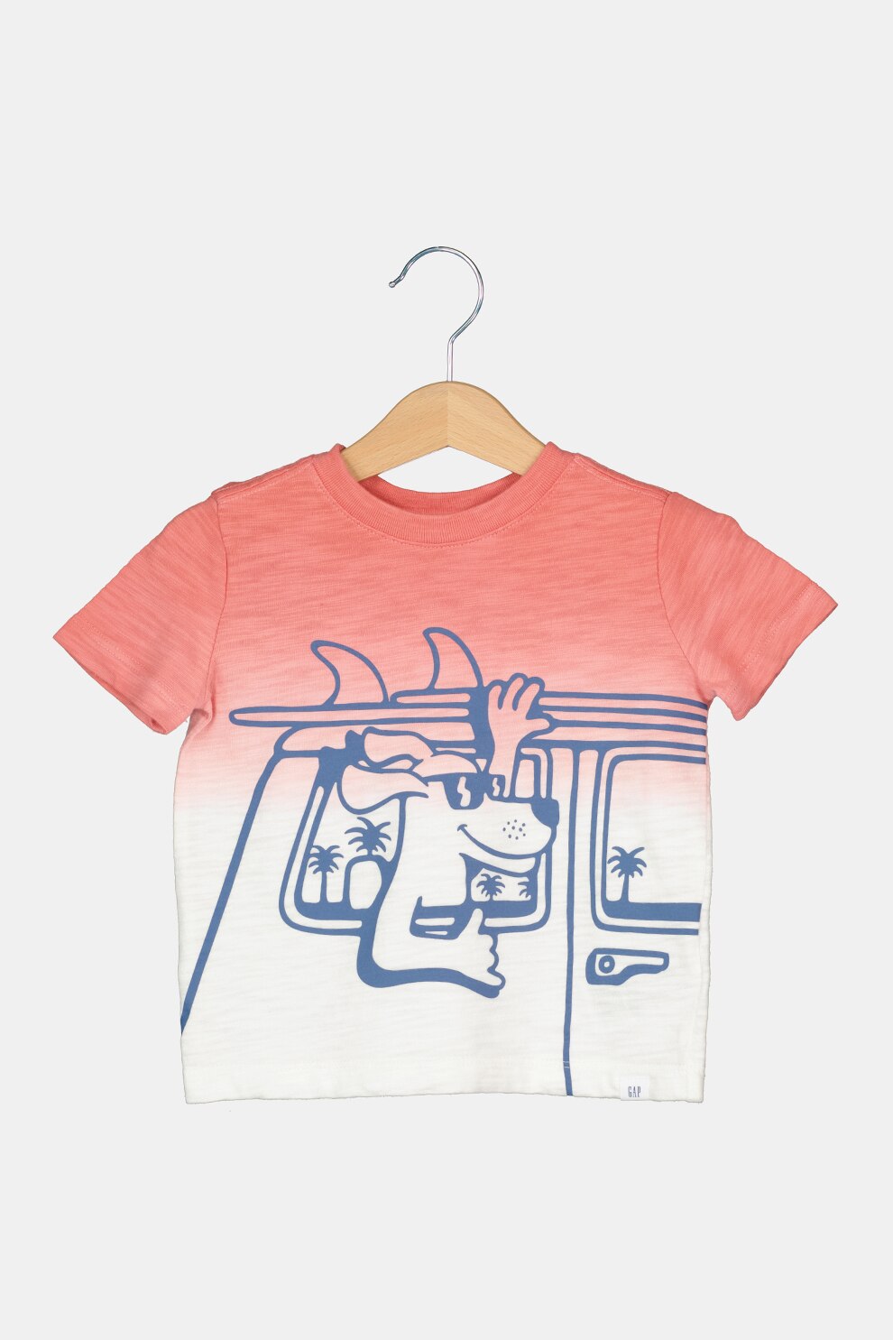 GAP, Tricou in degrade cu imprimeu grafic, corai, alb prafuit, bleumarin