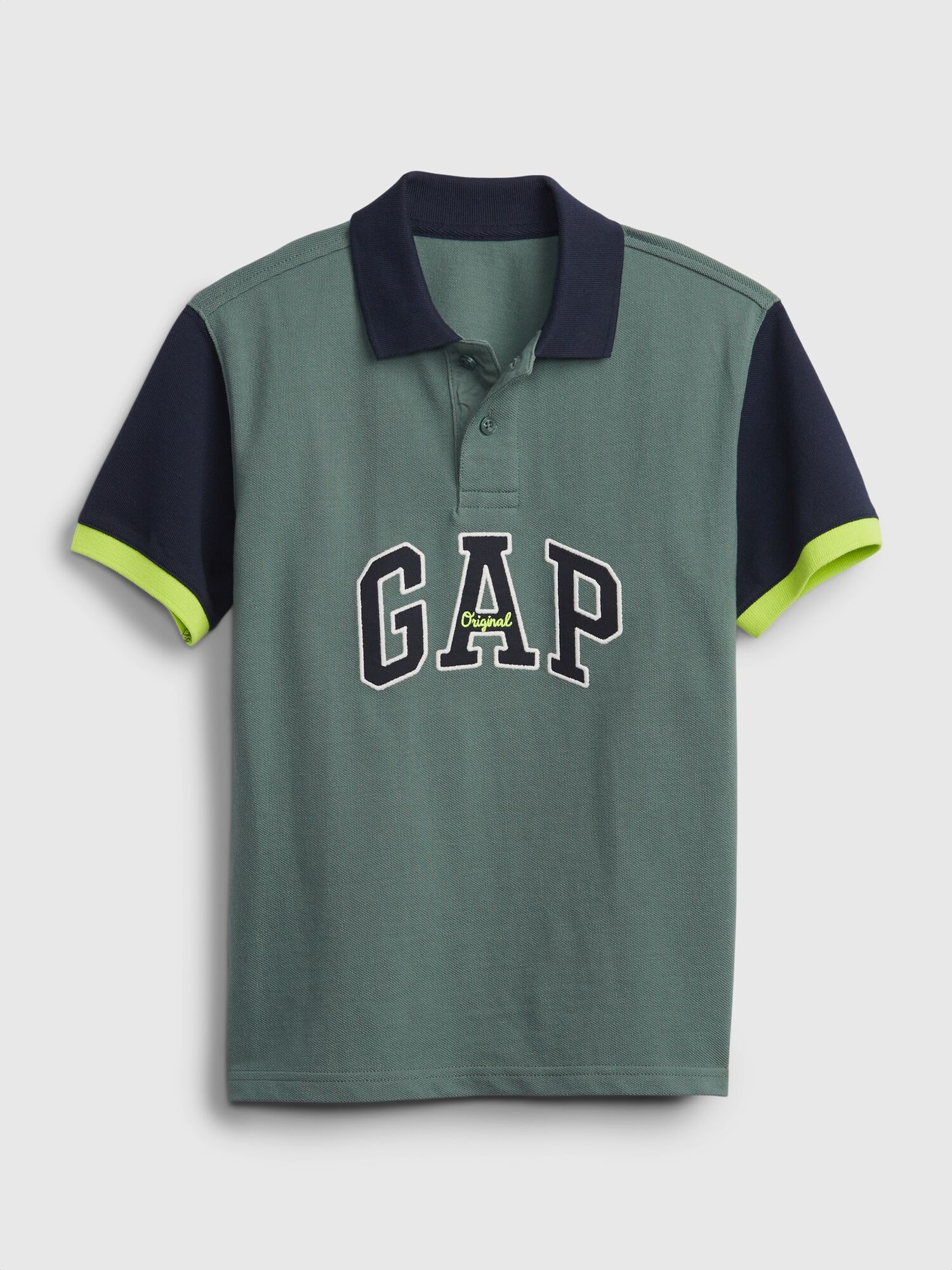 GAP, Tricou polo din pique cu logo pe piept, Gri/Bleumarin inchis