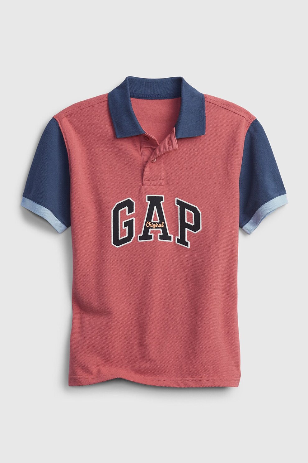 GAP, Tricou polo din pique cu logo pe piept, Rosu stins/Bleumarin