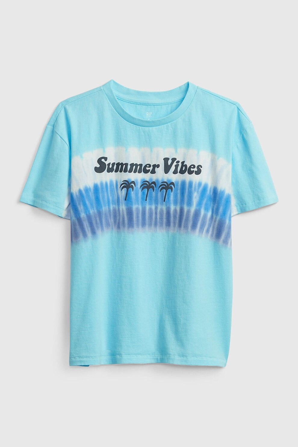 GAP, Tricou cu decolteu la baza gatului si imprimeu grafic, Albastru aqua