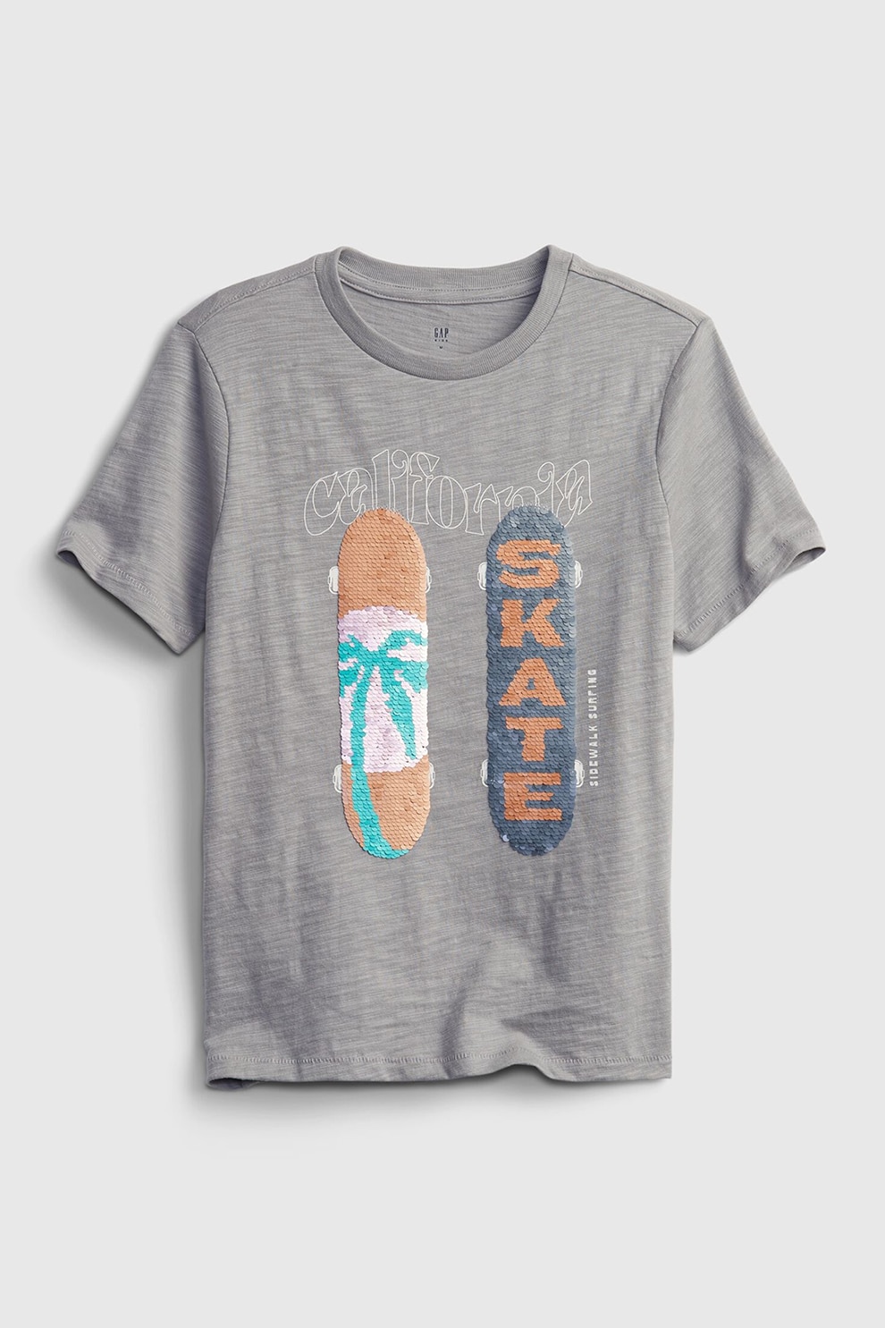 GAP, Tricou cu imprimeu si aplicatii de paiete, Gri deschis
