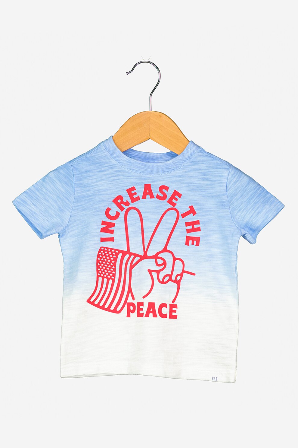 GAP, Tricou in degrade cu imprimeu grafic, Albastru melange/Fucsia
