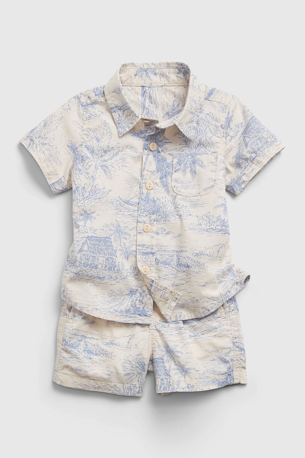 GAP, Set 2 piese de imbracaminte cu model tropical, Alb prafuit/Albastru pastel