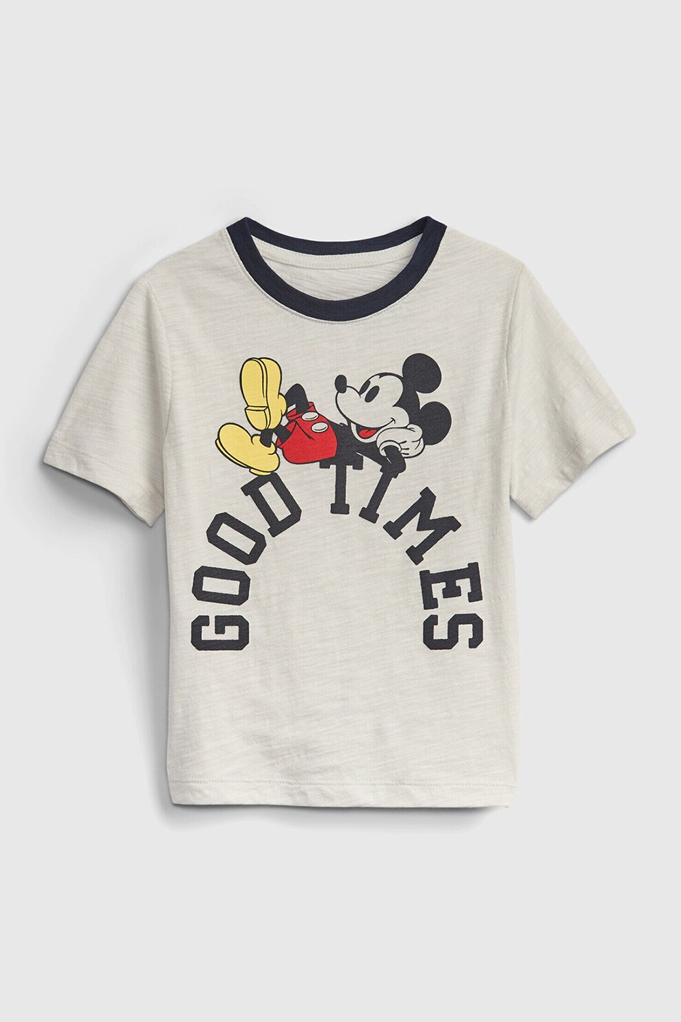 GAP, Tricou cu imprimeu Mickey Mouse, Alb prafuit/ Negru