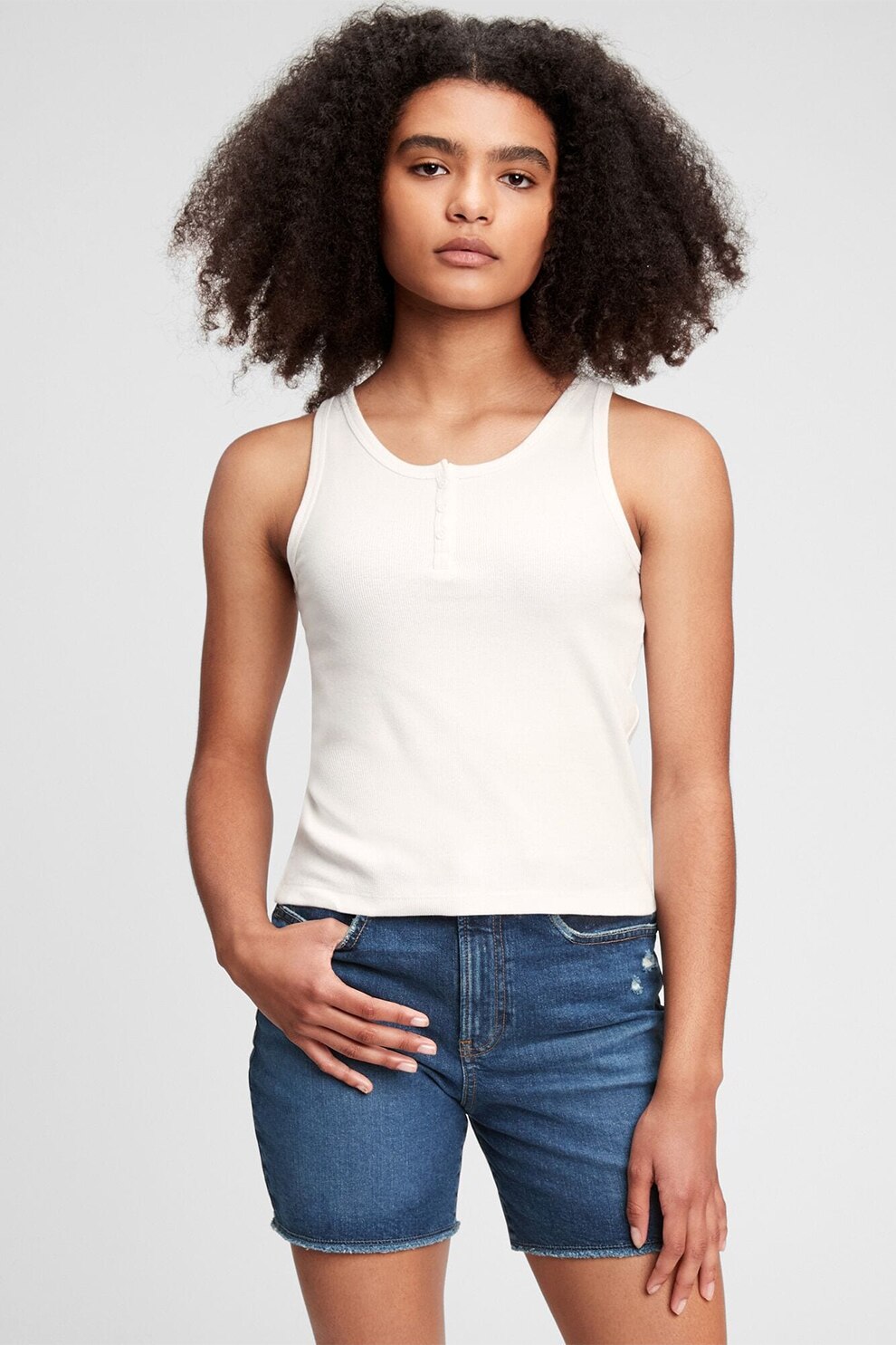 GAP, Top cu decolteu henley, Alb