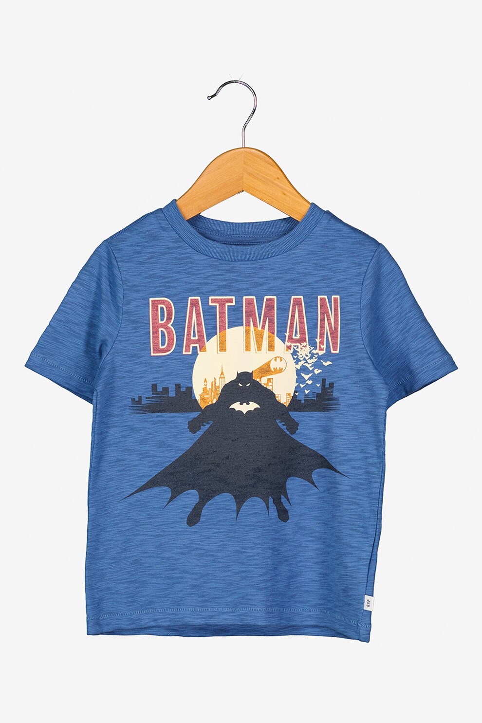 GAP, Tricou cu decolteu la baza gatului si imprimeu grafic, Albastru prafuit