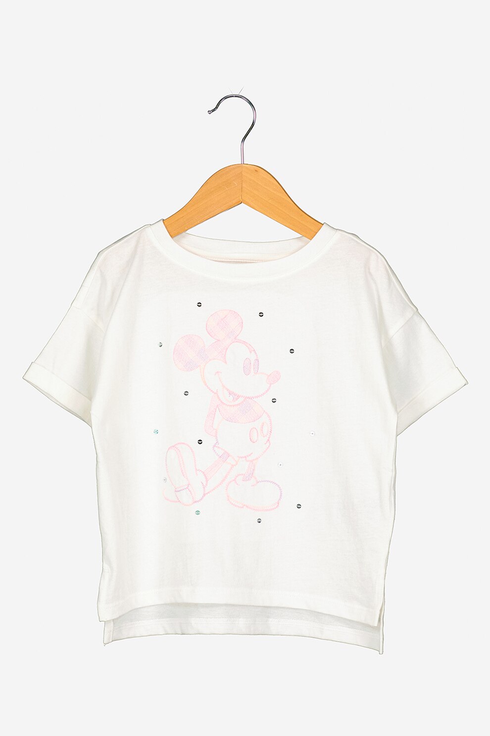 GAP, Tricou cu decolteu rotund si imprimeu, Alb/Roz