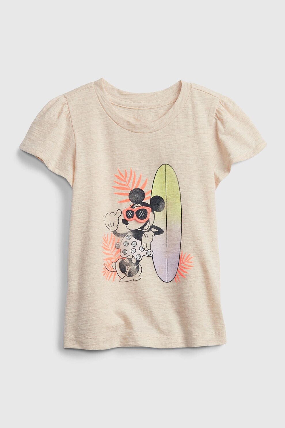 GAP, Tricou din jerseu cu imprimeu cu Minnie Mouse, Maro nisip