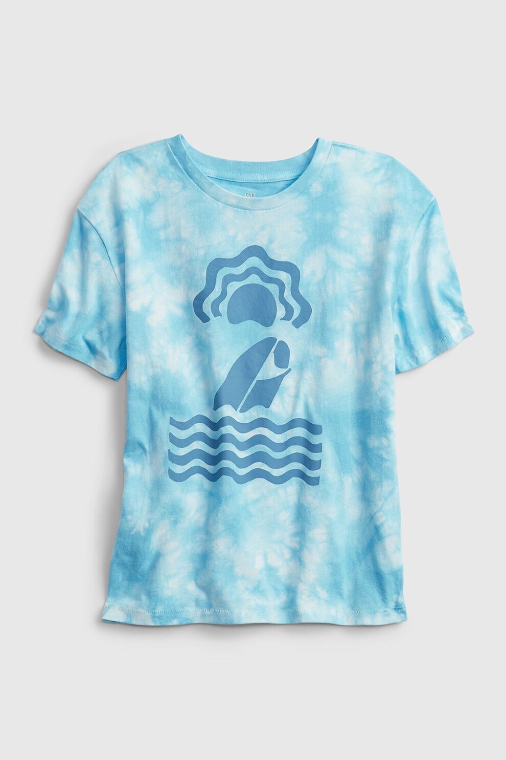 GAP, Tricou cu decolteu la baza gatului si imprimeu grafic, Albastru aqua/albastru pal