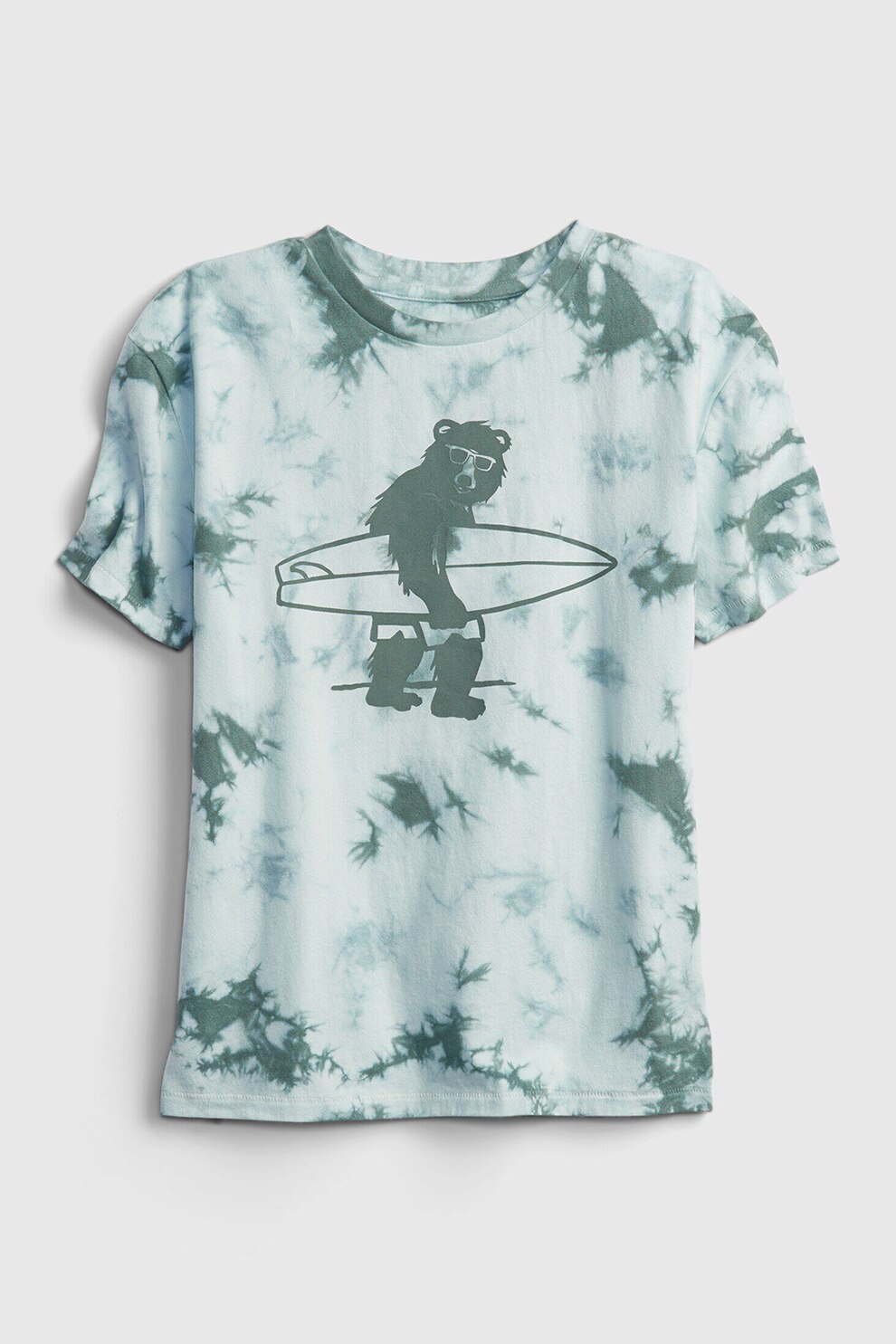 GAP, Tricou cu decolteu la baza gatului si imprimeu grafic, Verde pal/Verde sparanghel