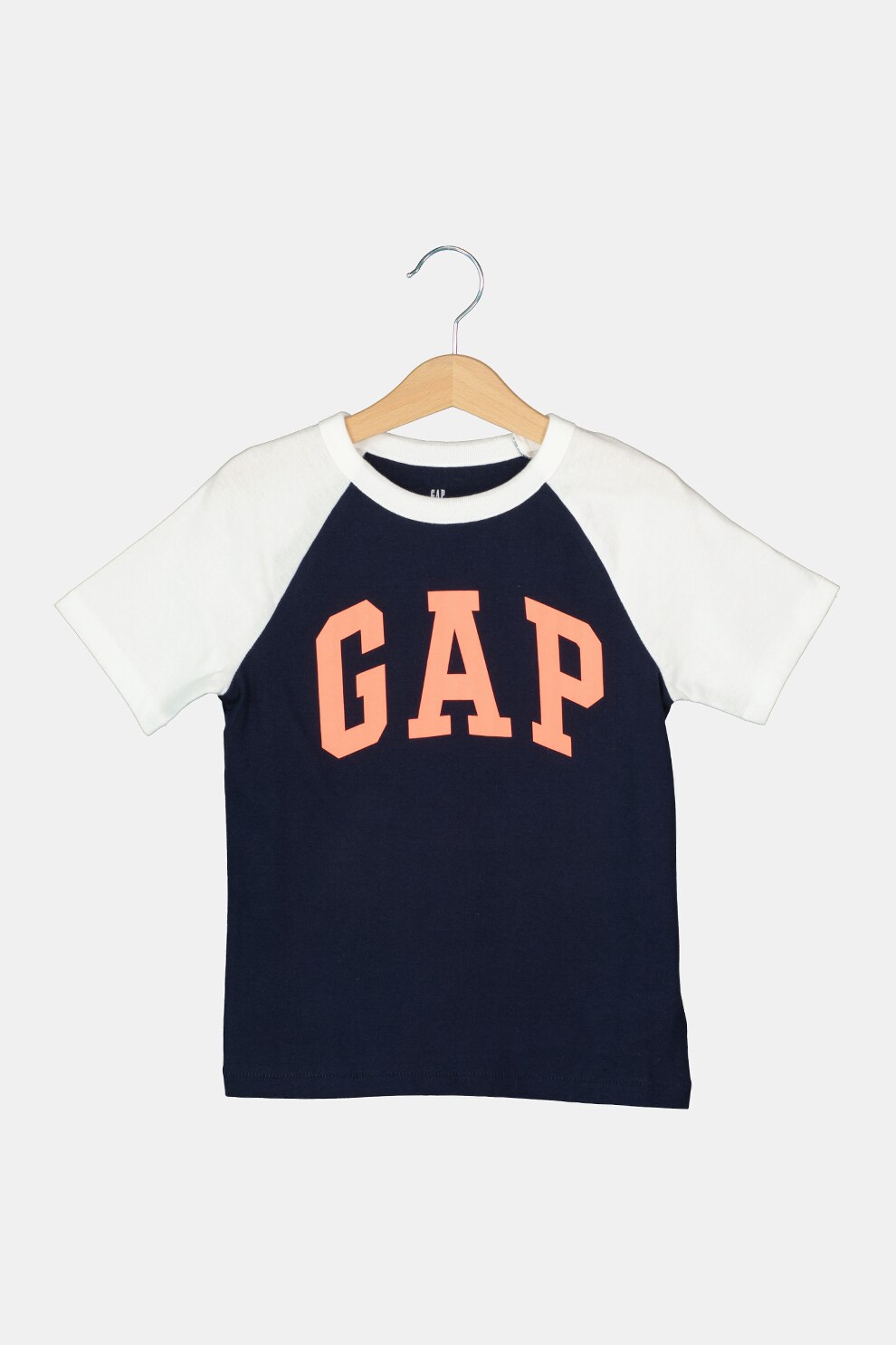 GAP, Tricou cu imprimeu logo si maneci raglan, Bleumarin inchis/Alb/Oranj mandarina