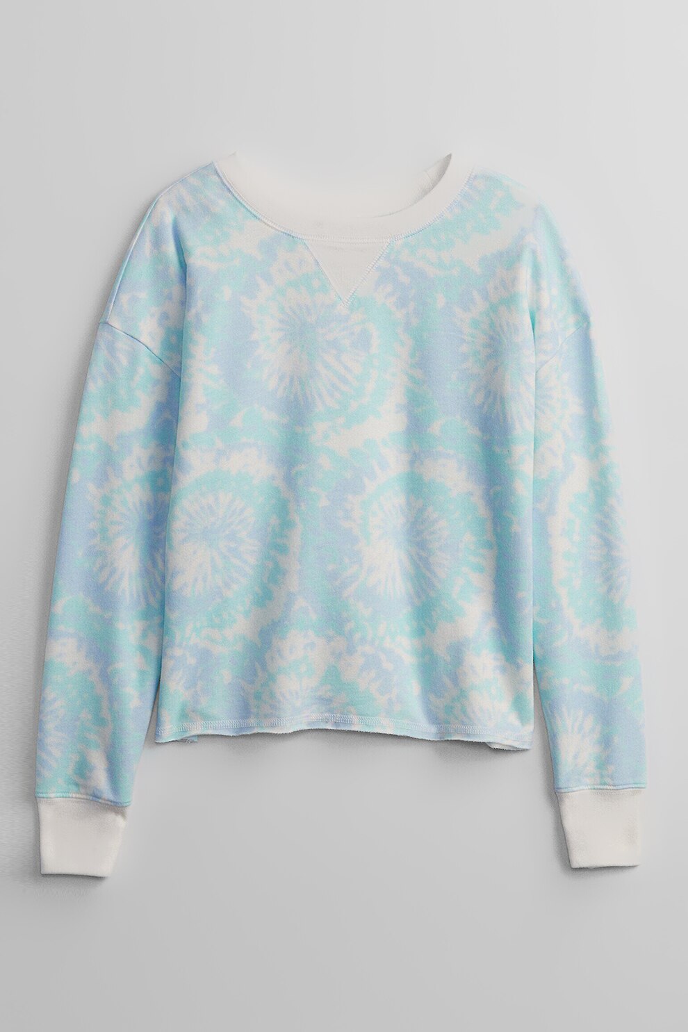 GAP, Bluza sport cu imprimeu si terminatie nefinisata, Albastru pastel/Alb