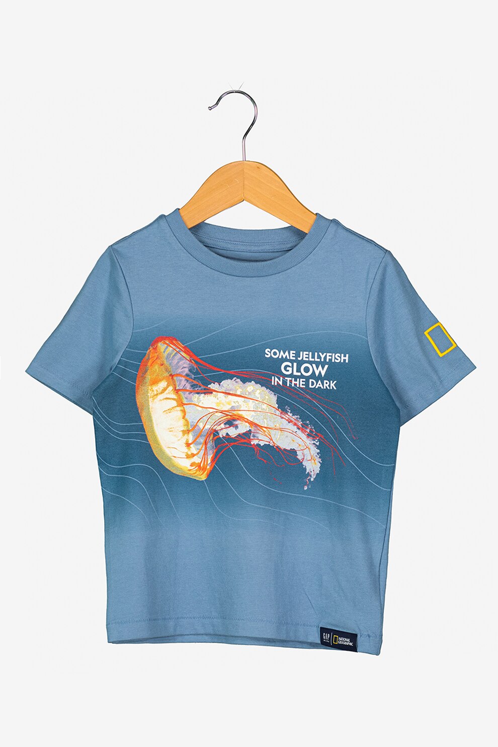 GAP, Tricou de bumbac organic cu imprimeu, Albastru prafuit