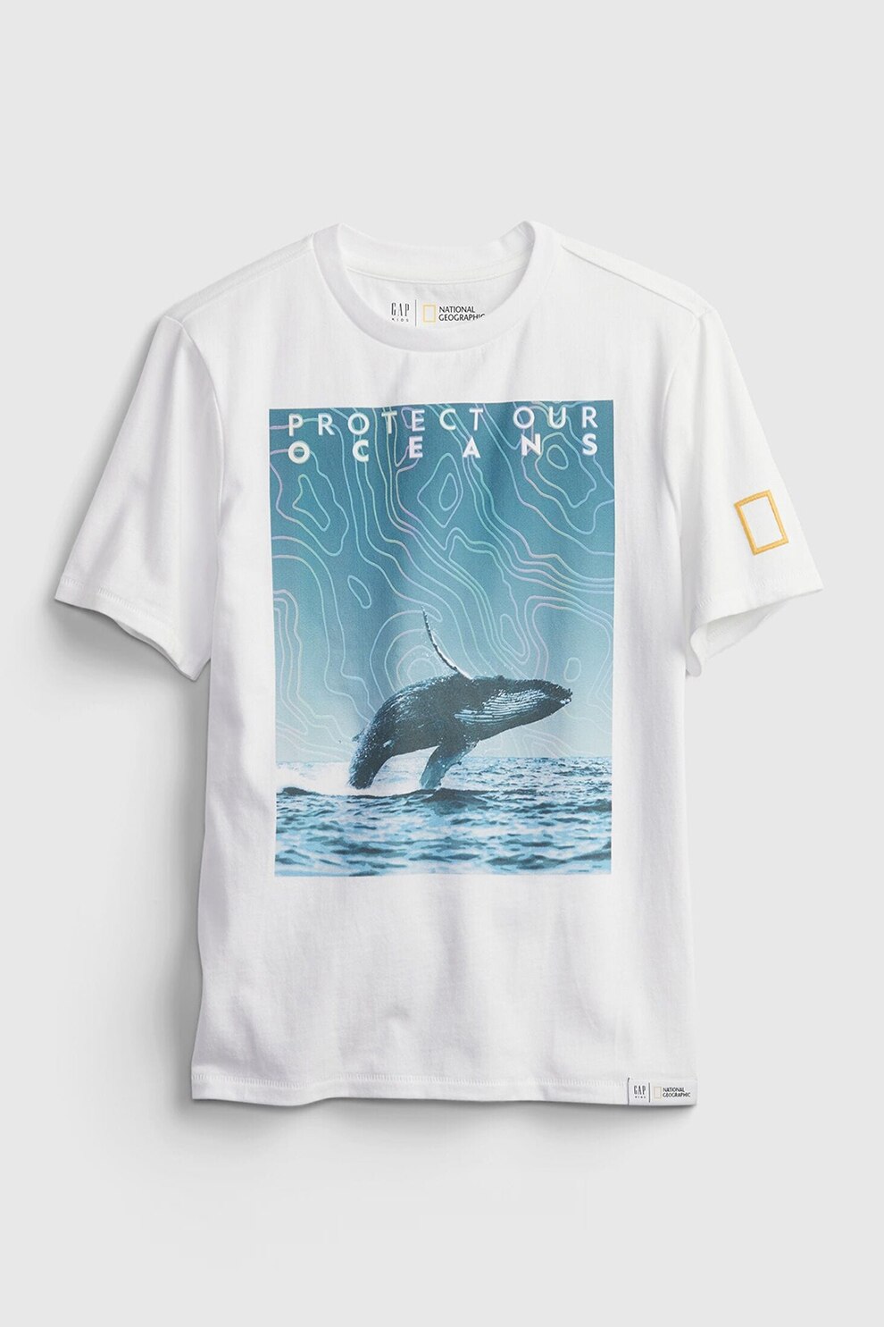 GAP, Tricou de bumbac organic cu imprimeu, Alb/Albastru pastel