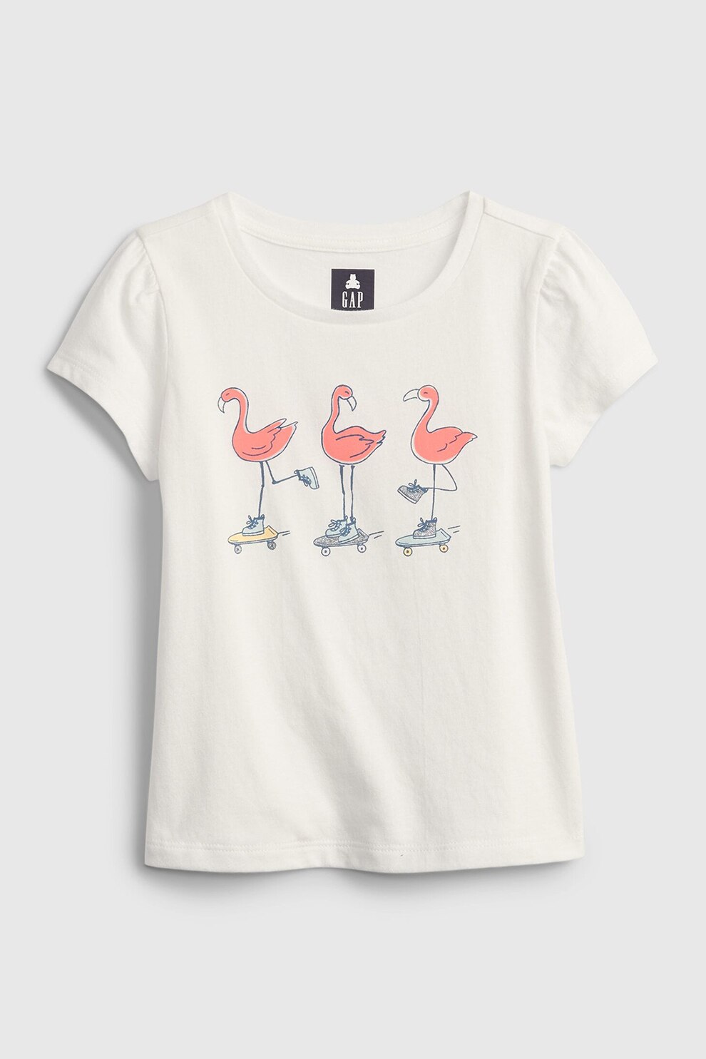 GAP, Tricou din bumbac organic cu imprimeu flamingo, Alb