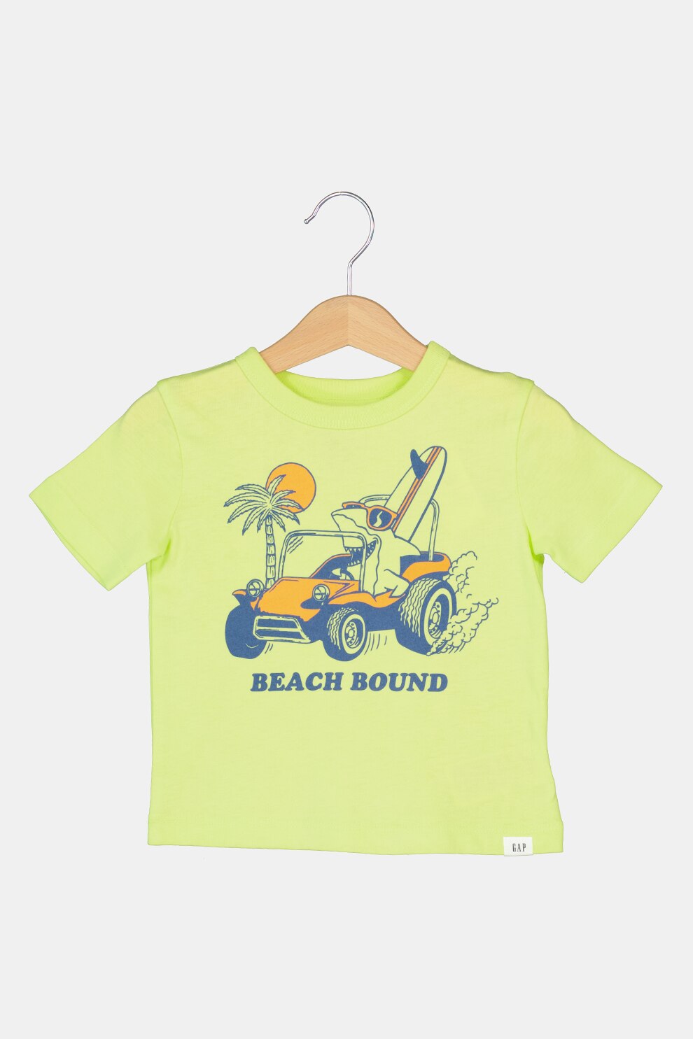 GAP, Tricou cu imprimeu grafic si decolteu la baza gatului, verde deschis, oranj, bleumarin