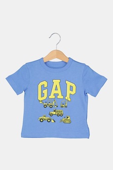 GAP, Tricou cu imprimeu grafic si decolteu la baza gatului, Albastru lavanda/Galben GAP, Tricou cu imprimeu grafic si decolteu la baza gatului, Albastru lavanda/Galben