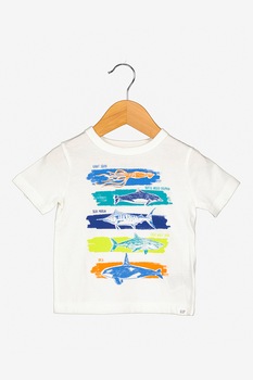 GAP, Tricou cu imprimeu grafic si decolteu la baza gatului, Alb GAP, Tricou cu imprimeu grafic si decolteu la baza gatului, Alb