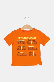 GAP, Tricou cu imprimeu grafic si decolteu la baza gatului, oranj mandarina, verde lime, negru GAP, Tricou cu imprimeu grafic si decolteu la baza gatului, oranj mandarina, verde lime, negru