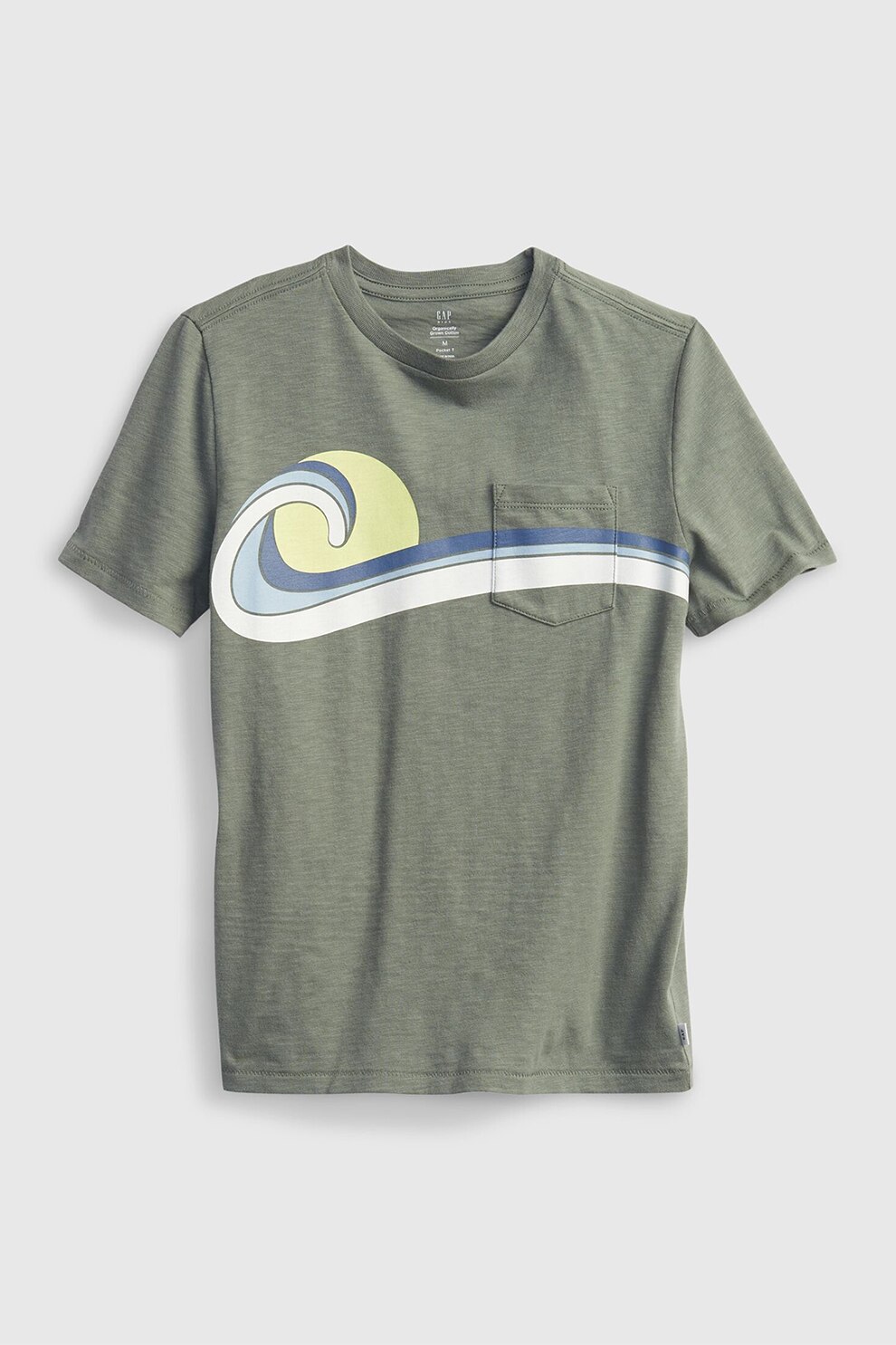 GAP, Tricou cu imprimeu si buzunar pe piept, Gri/Alb