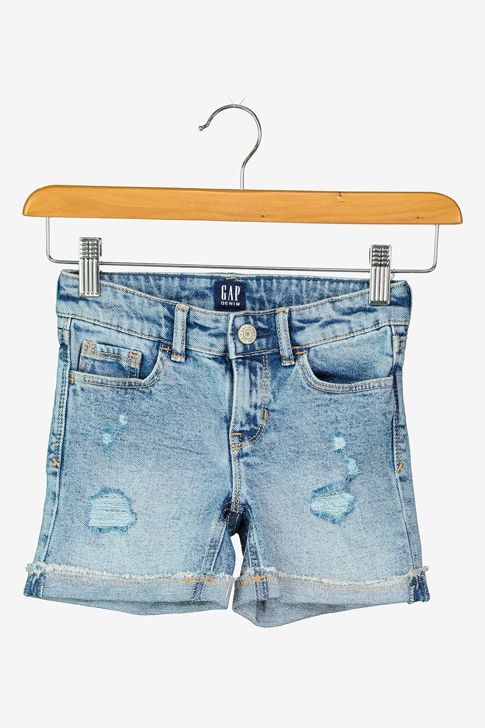 GAP, Pantaloni scurti de denim cu detalii deteriorate, Albastru deschis