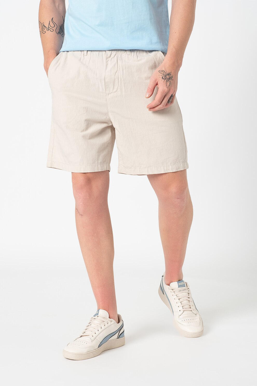 GAP, Pantaloni scurti chino din amestec de in, Alb prafuit, L