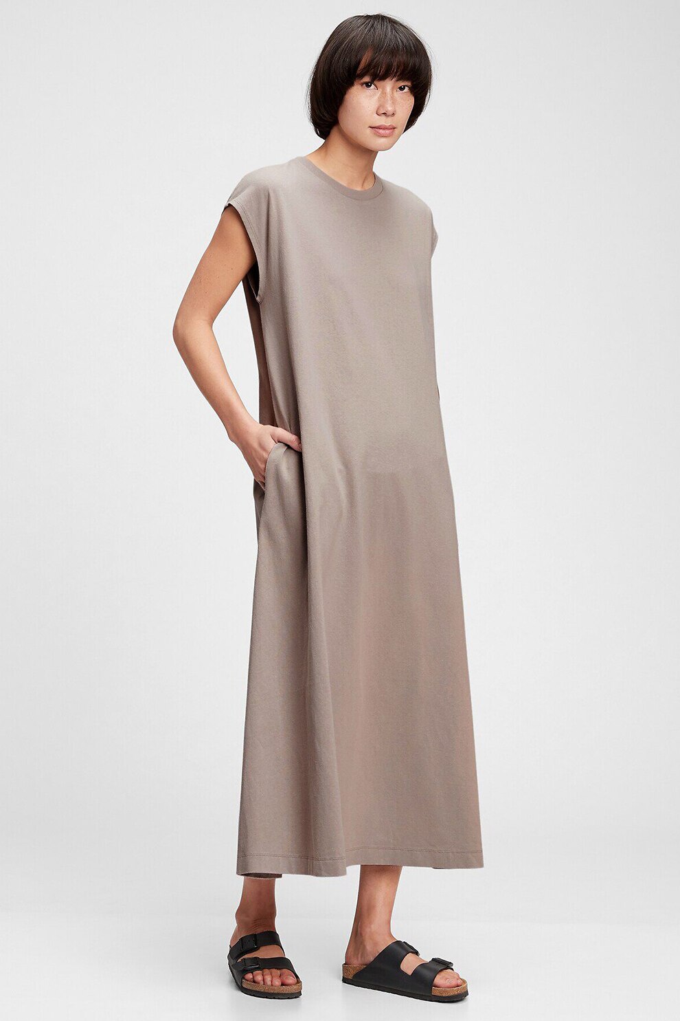 GAP, Rochie midi cu buzunare laterale, Maro taupe deschis, XL