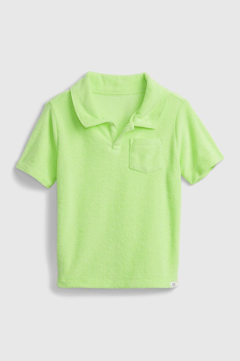 GAP, Tricou polo din material terry si buzunar pe piept, Verde lime