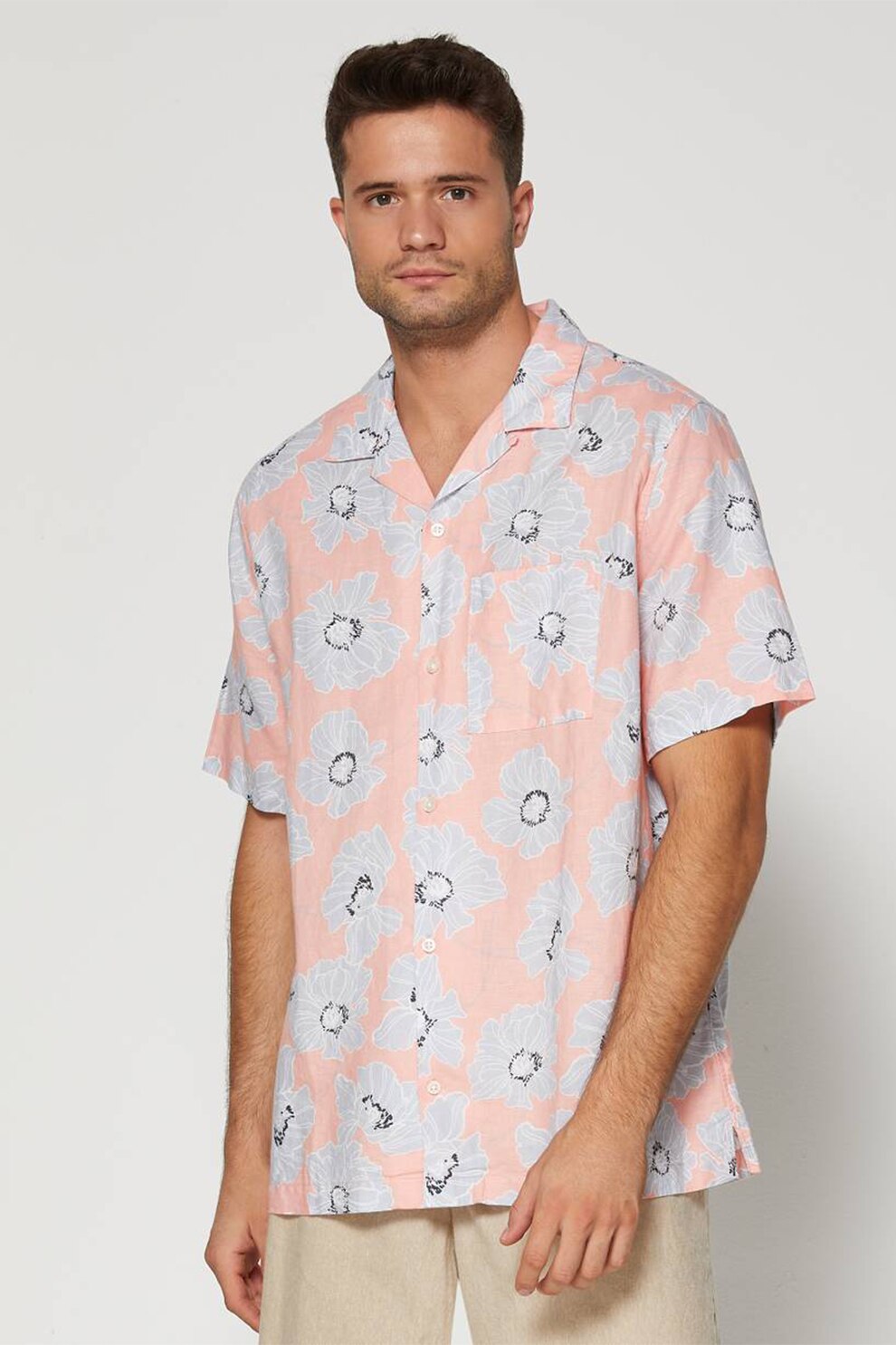 GAP, Camasa din amestec de in cu model, Roz pastel/albastru pal