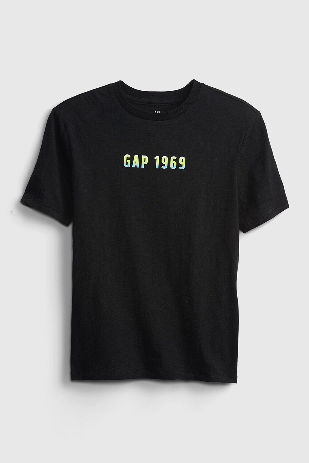 GAP, Tricou cu decolteu rotund si imprimeu logo, Negru