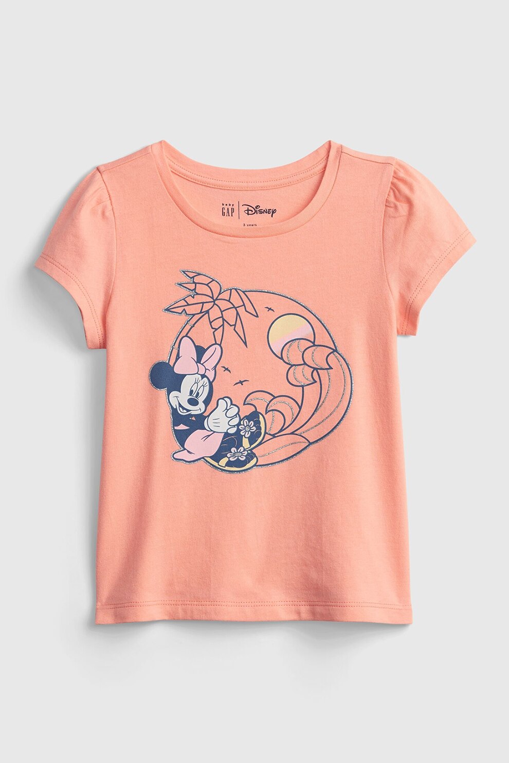 GAP, Tricou din bumbac organic cu imprimeu cu Minnie Mouse, Roz somon, 90 CM