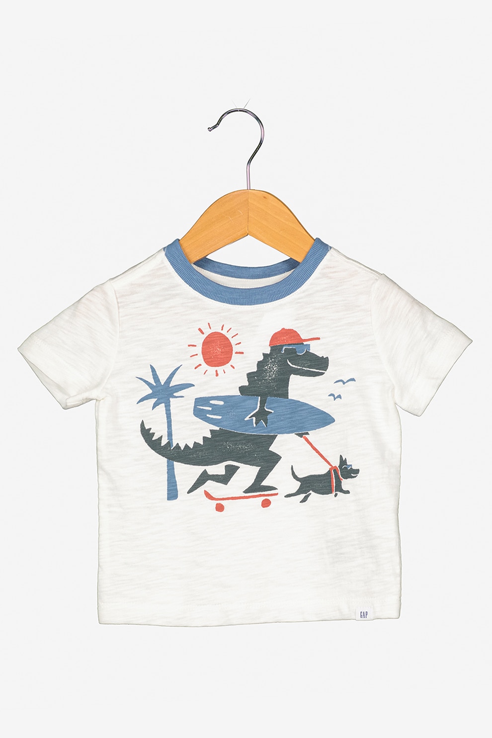 GAP, Tricou in degrade cu imprimeu grafic, Alb/Gri