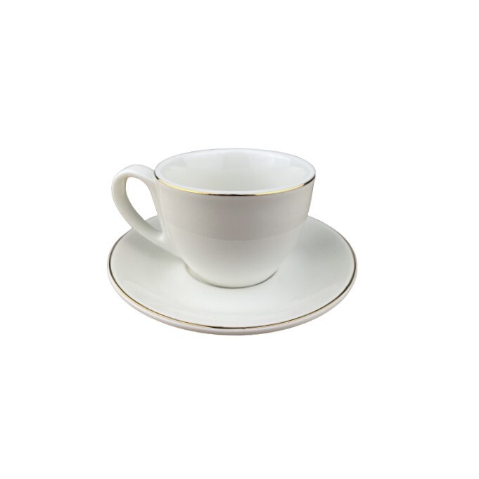 Set de 6 cesti pentru cafea, 6x 100ml, farfurie rotunda, Alb