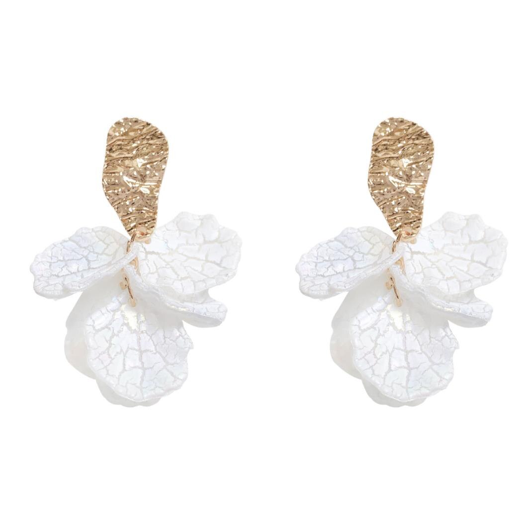 Set cercei eleganti Pili-Paradise, Model Flori, Auriu/Alb（E1258）