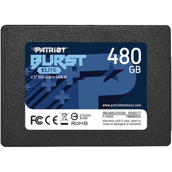 SSD Patriot Burst Elite PBE480GS25SSDR, 480 GB, 2.5 inch, S-ATA 3, 3D QLC Nand, R/W 450/320 MB/s SSD Patriot Burst Elite PBE480GS25SSDR, 480 GB, 2.5 inch, S-ATA 3, 3D QLC Nand, R/W 450/320 MB/s