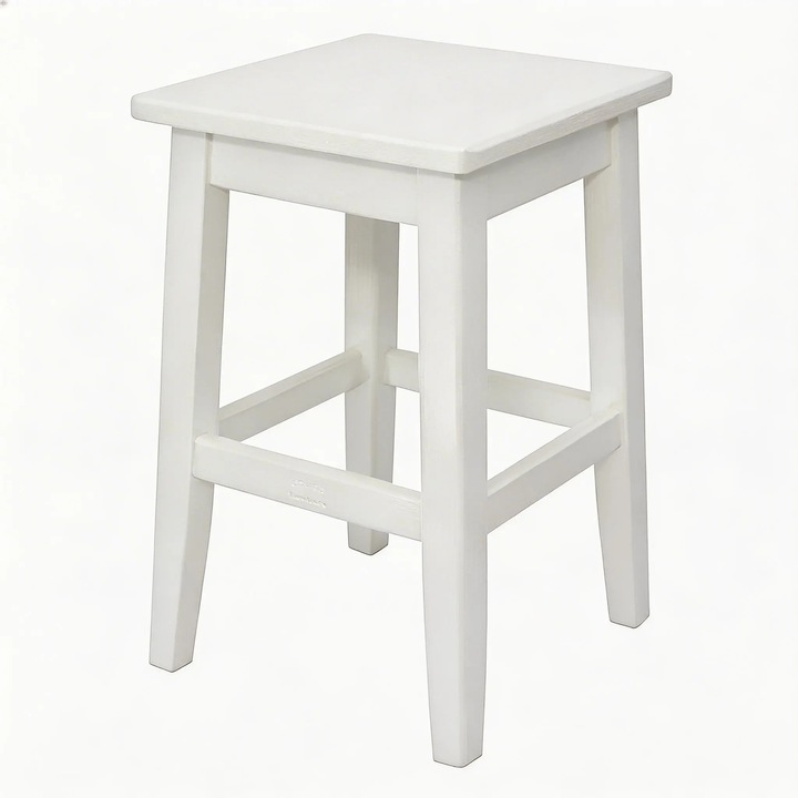 Taburet DREPT - din lemn masiv - alb