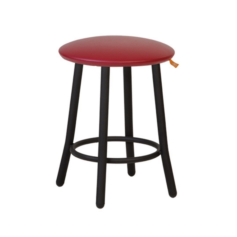 Scaun de tip taburet Moderna Teddy, cadru negru, piele ecologica, carmin