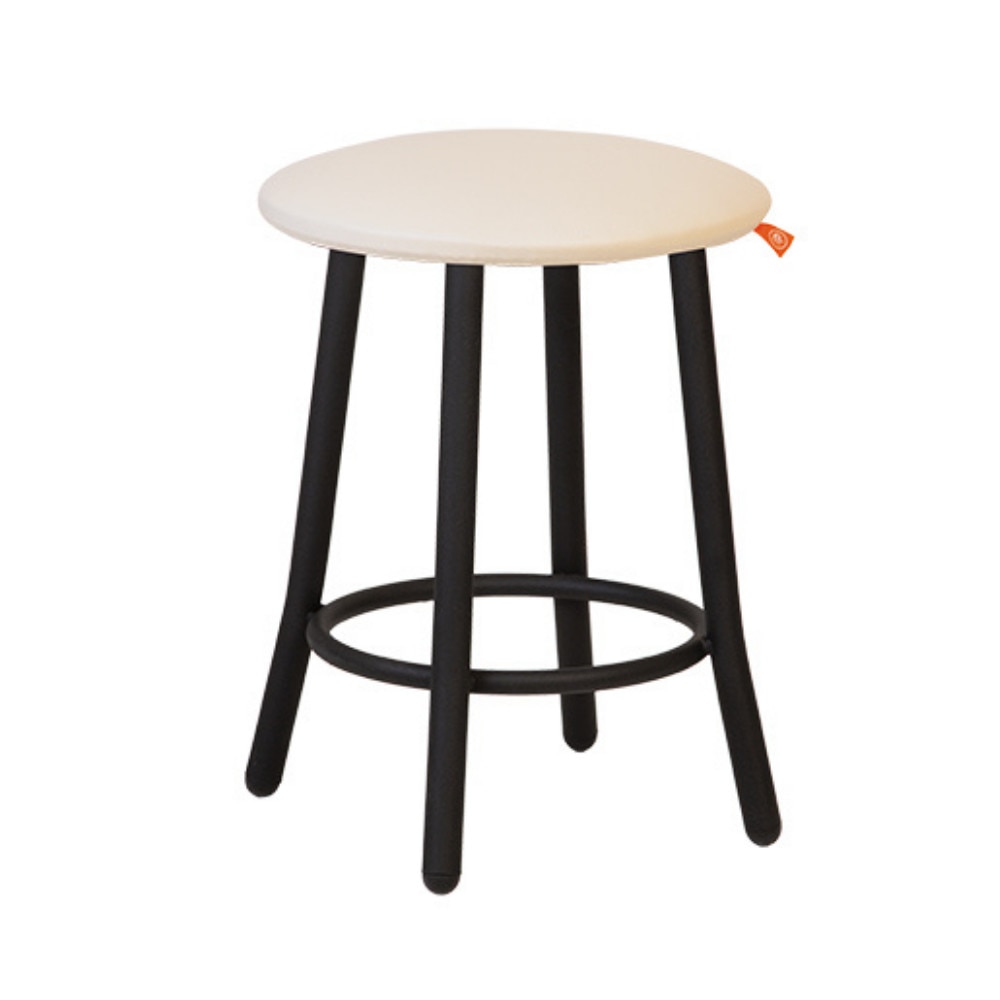 Scaun de tip taburet Moderna Teddy, cadru negru, piele ecologica, crem