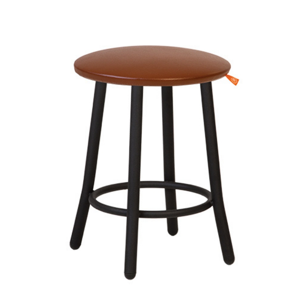 Scaun de tip taburet Moderna Teddy, cadru negru, piele ecologica, maro