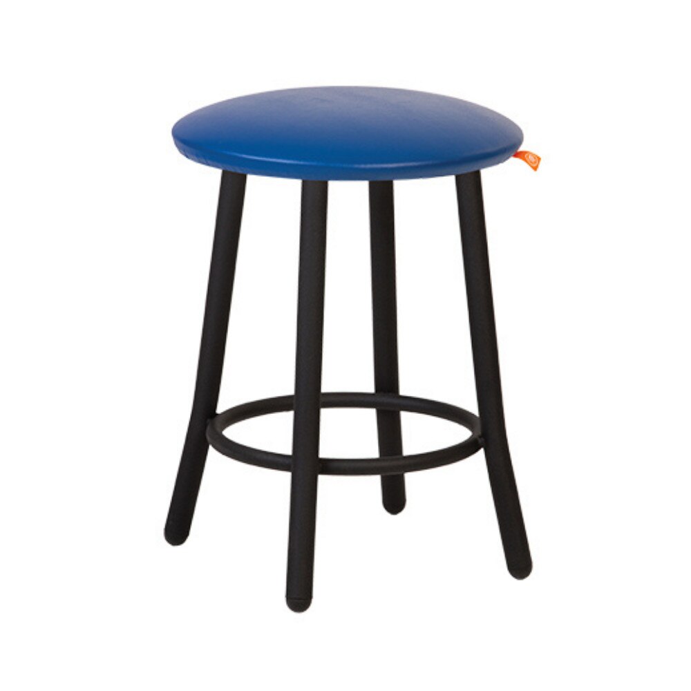 Scaun de tip taburet Moderna Teddy, cadru negru, piele ecologica, albastru