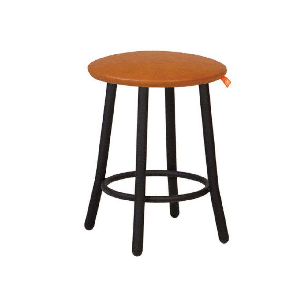 Scaun de tip taburet Moderna Teddy, cadru negru, piele ecologica, aramiu