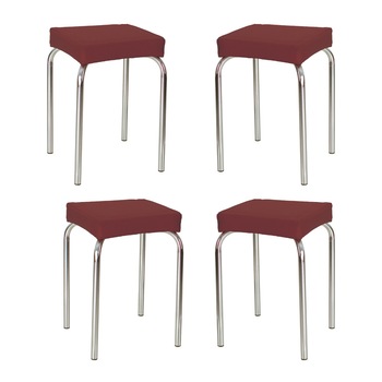 Set 4 scaune de tip taburet Moderna Tutti, cadru cromat, piele ecologica, carmin Set 4 scaune de tip taburet Moderna Tutti, cadru cromat, piele ecologica, carmin