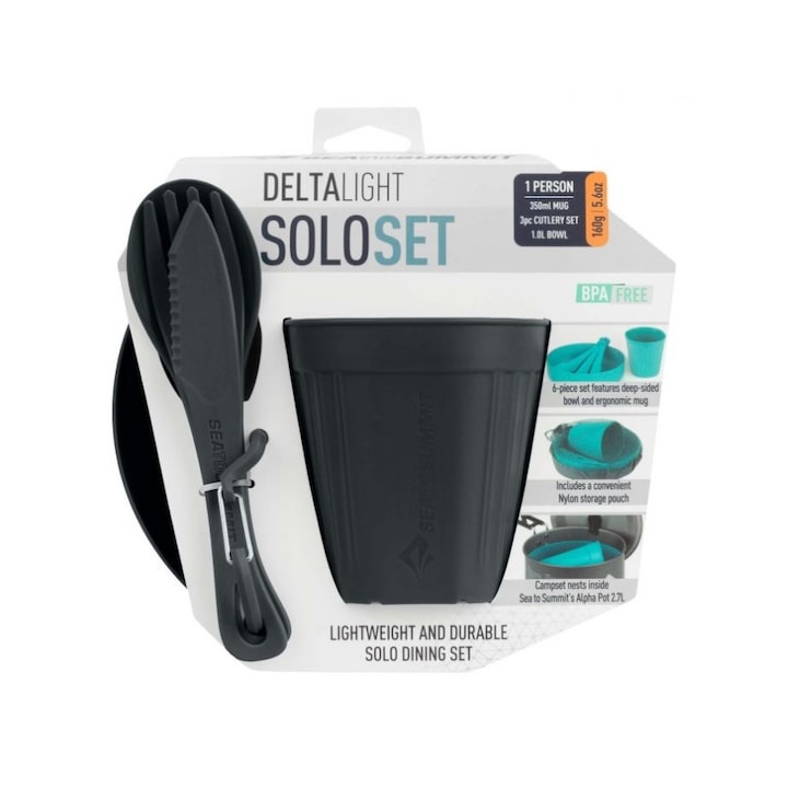 Set vase camping, Sea To Summit, DeltaLight Camp 1.1, cana, bol si tacamuri, gri
