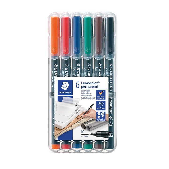 Set markere Lumocolor Staedtler 1.0 mm M permanent 6 culori ST-317-WP6