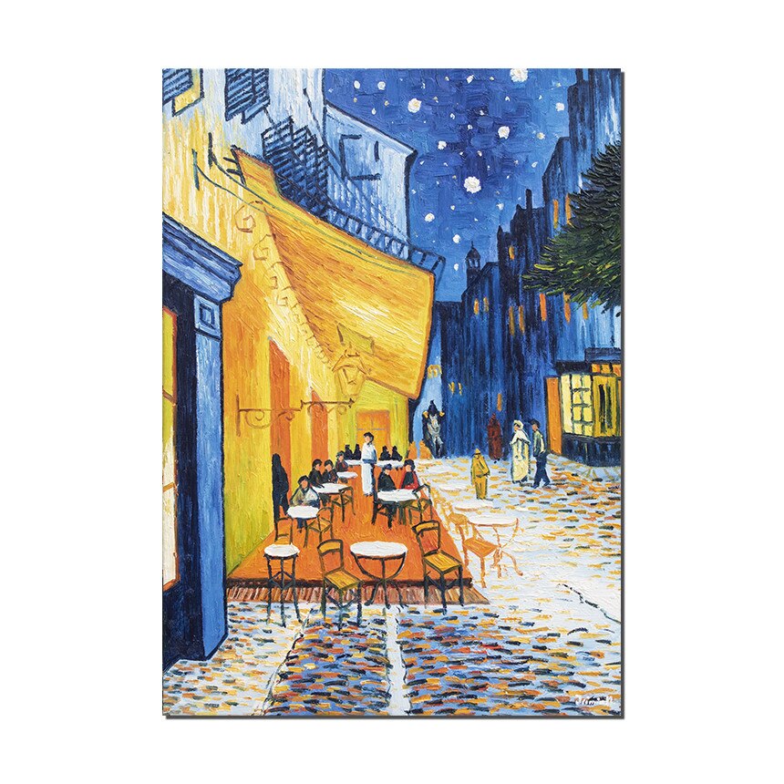 Tablou living pictat manual - The Cafe Terrace - 70x50cm ulei pe panza, reproducere Vincent van Gogh