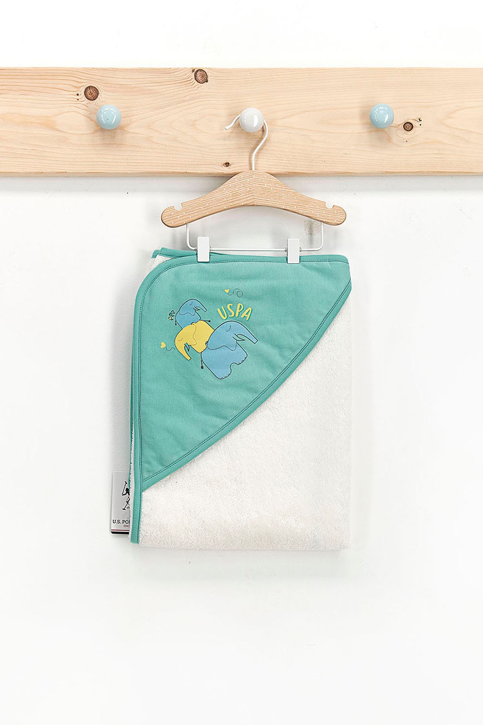 U.S. Polo Assn., Prosop cu gluga si imprimeu cu elefant, Verde persan/Alb