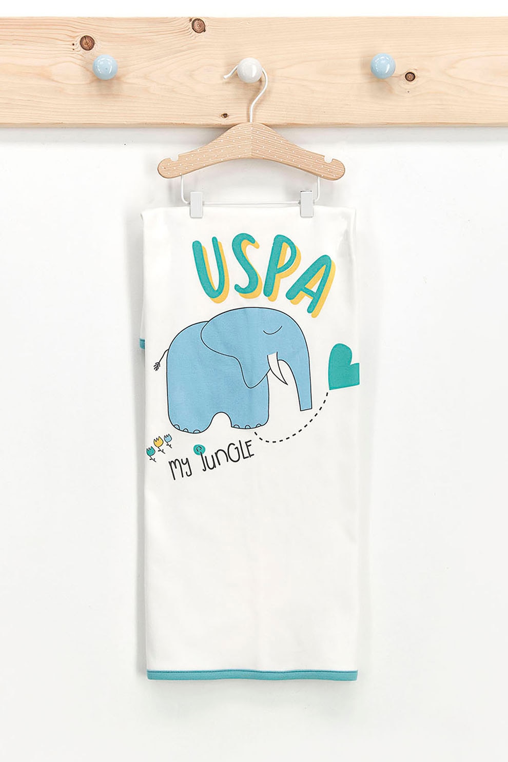 U.S. Polo Assn., Paturica din jerseu cu imprimeu logo si animale, Albastru/Alb