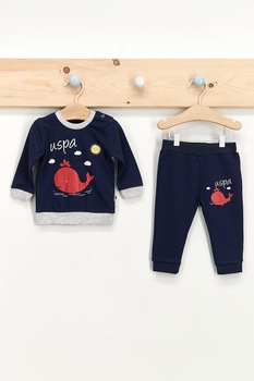 U.S. Polo Assn., Set de bluza sport si pantaloni sport cu imprimeu grafic, Bleumarin inchis U.S. Polo Assn., Set de bluza sport si pantaloni sport cu imprimeu grafic, Bleumarin inchis