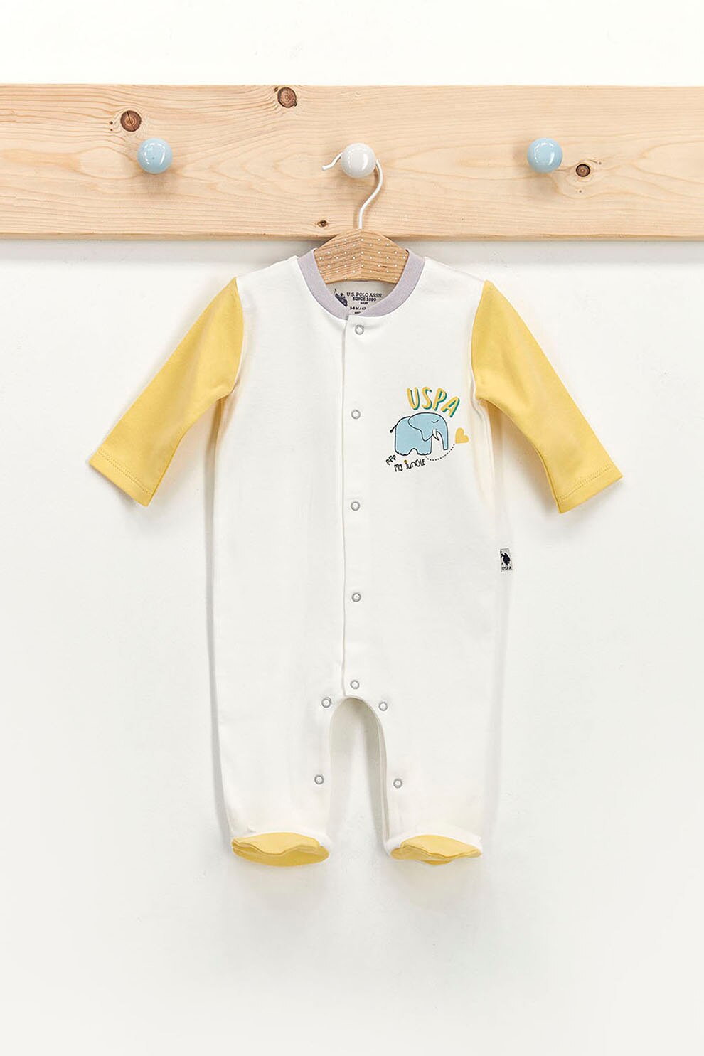 U.S. Polo Assn., Salopeta cu botosei si imprimeu grafic discret, Galben/Alb